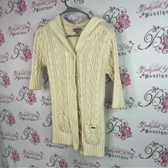 Guess hoodie tshirt style knitted button up Cream Cable Knit Cardigan - Picture 3 of 10
